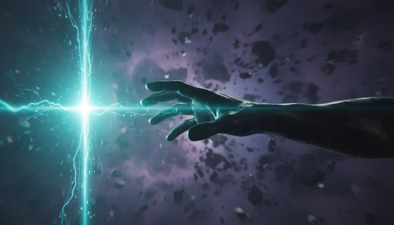 Hand reaching towards light